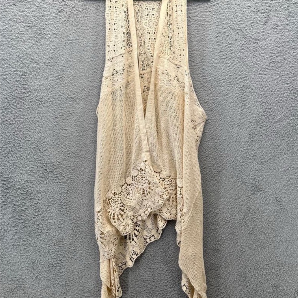 Gorgeous Boho Lace Cream Crochet Duster Vest Coverup Fairy Grunge. Festival Wear
